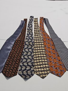 6 Misc. Name Brand Men's Silk Blue Brown Multi-Colored Neck Ties Various Designs